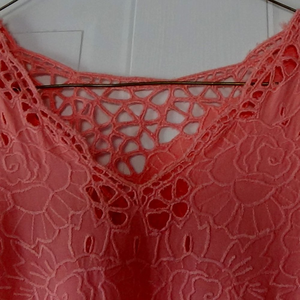 2 pc- Bali Emerald Embroidered Rayon Top & Skirt-  Peach/Coral